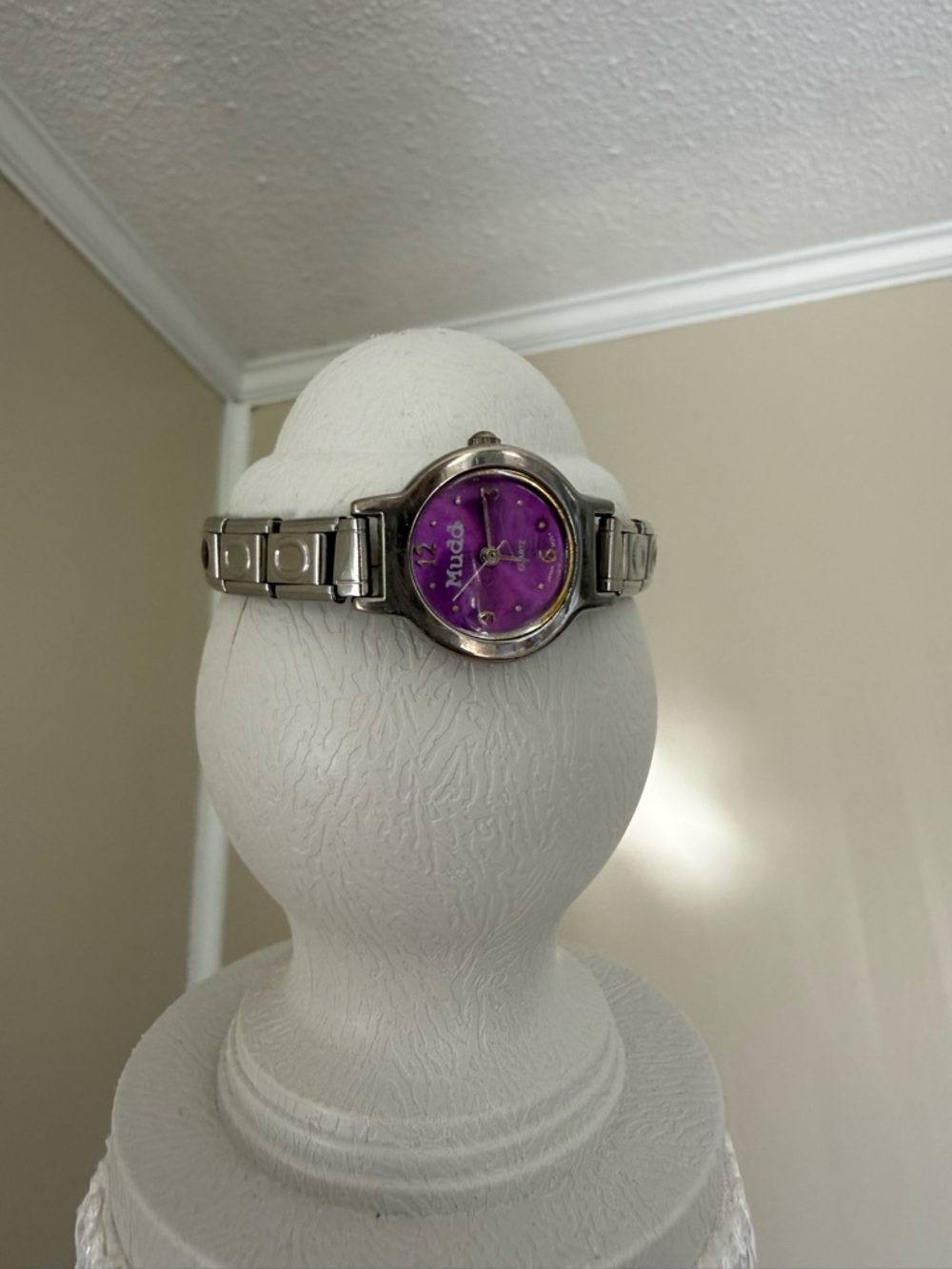 Vintage Mudd Watch Silver Bracelet Watch with Purple Dial Y2K Mudd